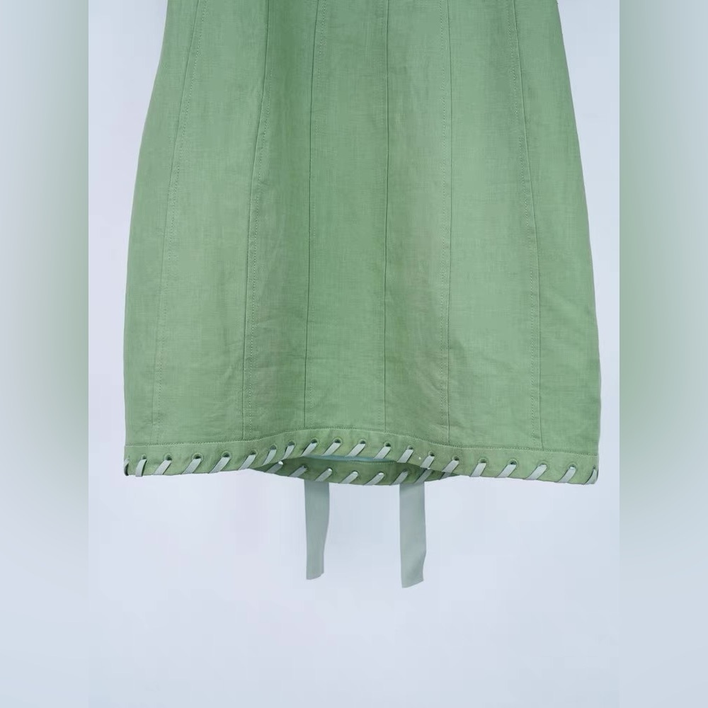 Zimmermann Olive Green Corset Back Tie 100% Linen Mini Dress Size 0 NWOT - Picture 8 of 10